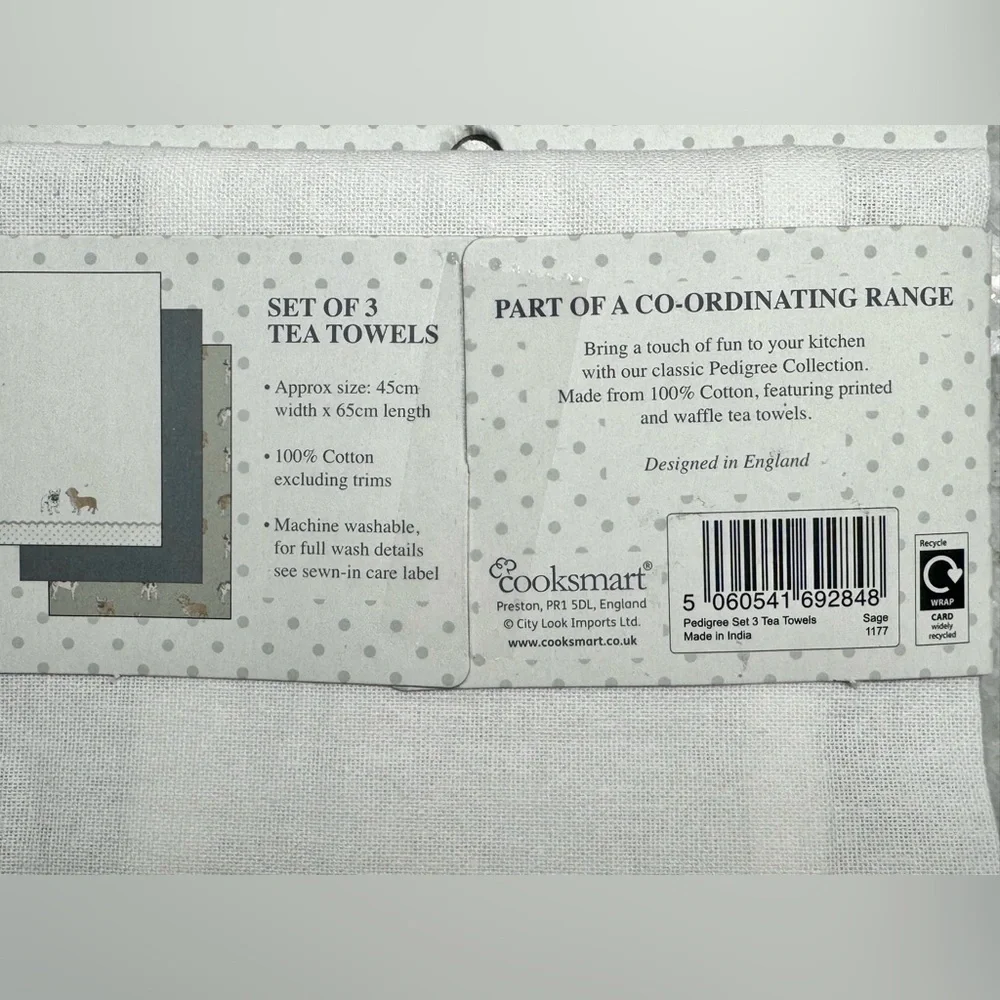 New Dog Theme Kitchen Tea Towels Set of 3 - Dachshund, Pug, Bulldog, Beagle